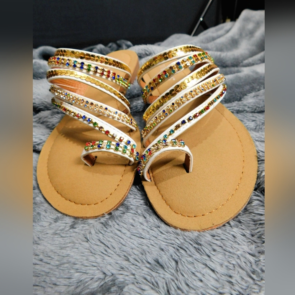 Venus Strappy Multicolored Rhinestone & Sequins Sandals Size 7 - Picture 6 of 6